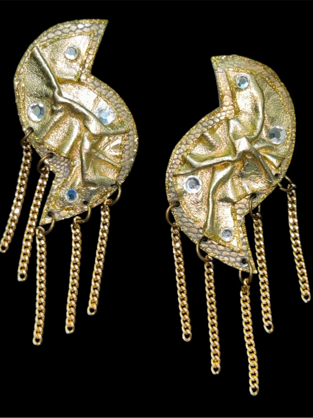 Vintage 80s Gold Abstract Statement Earrings